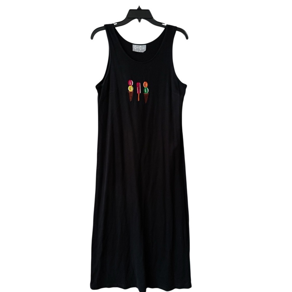 Vintage 90’s Cover Charge Cotton Maxi Tank Dress Embroidered Ice Cream Detail